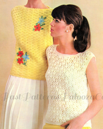 Vintage Crochet Pattern Womens Sleeveless Lacy Tops Shell Stitch Blouses PDF Instant Digital Download 5 Ply