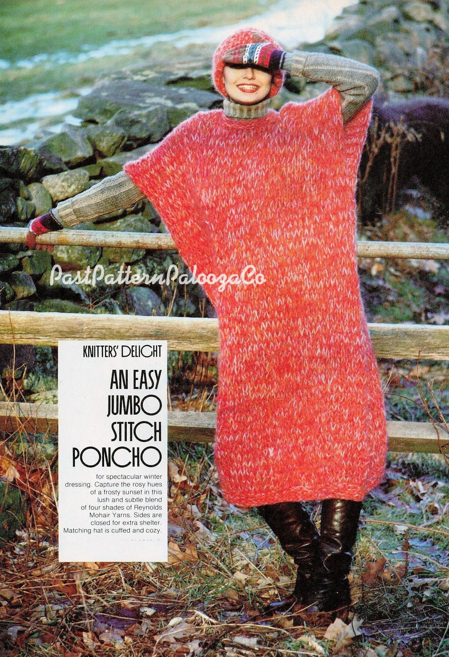 Vintage Knitting Pattern Womens Roomy Jumbo Stitch Poncho Sweater and Hat Set PDF Instant Digital Download Retro Boho Groovy Chic Mohair