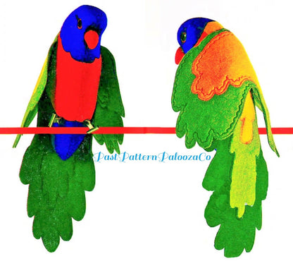 Vintage Sewing Pattern 15" Parrot Bird Soft Sculpture Plush Toy Doll PDF Instant Digital Download Rainbow Lorikeet Felt Fabric