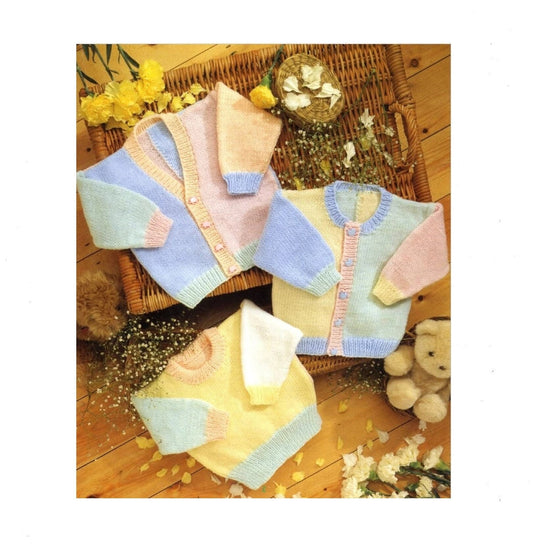 Vintage Knitting Pattern Knit Baby Boys Girls Pastel Cardigan Pullover Sweaters PDF Instant Digital Download Preemie to 4 years DK 8 Ply