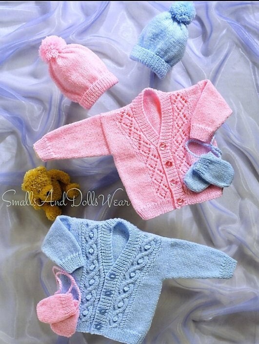 Vintage Knitting Pattern Knit Baby Boy Girl Cable & Lace Cardigan Sweater Hat Mitts Set PDF Instant Digital Download Preemie-2yrs DK 8 Ply