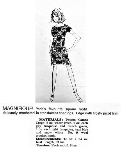 Vintage Crochet Pattern Womens Lacy Granny Square Dress Picot Trim PDF Instant Digital Download 4 Ply