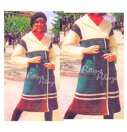 Vintage Crochet Pattern Womens Retro WrapOver Coat PDF Instant Digital Download Retro Boho 1970s Belted Jacket 10 Ply