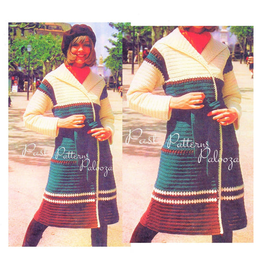 Vintage Crochet Pattern Womens Retro WrapOver Coat PDF Instant Digital Download Retro Boho 1970s Belted Jacket 10 Ply