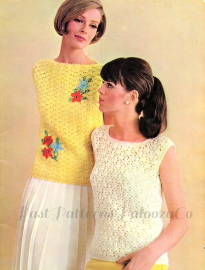 Vintage Crochet Pattern Womens Sleeveless Lacy Tops Shell Stitch Blouses PDF Instant Digital Download 5 Ply