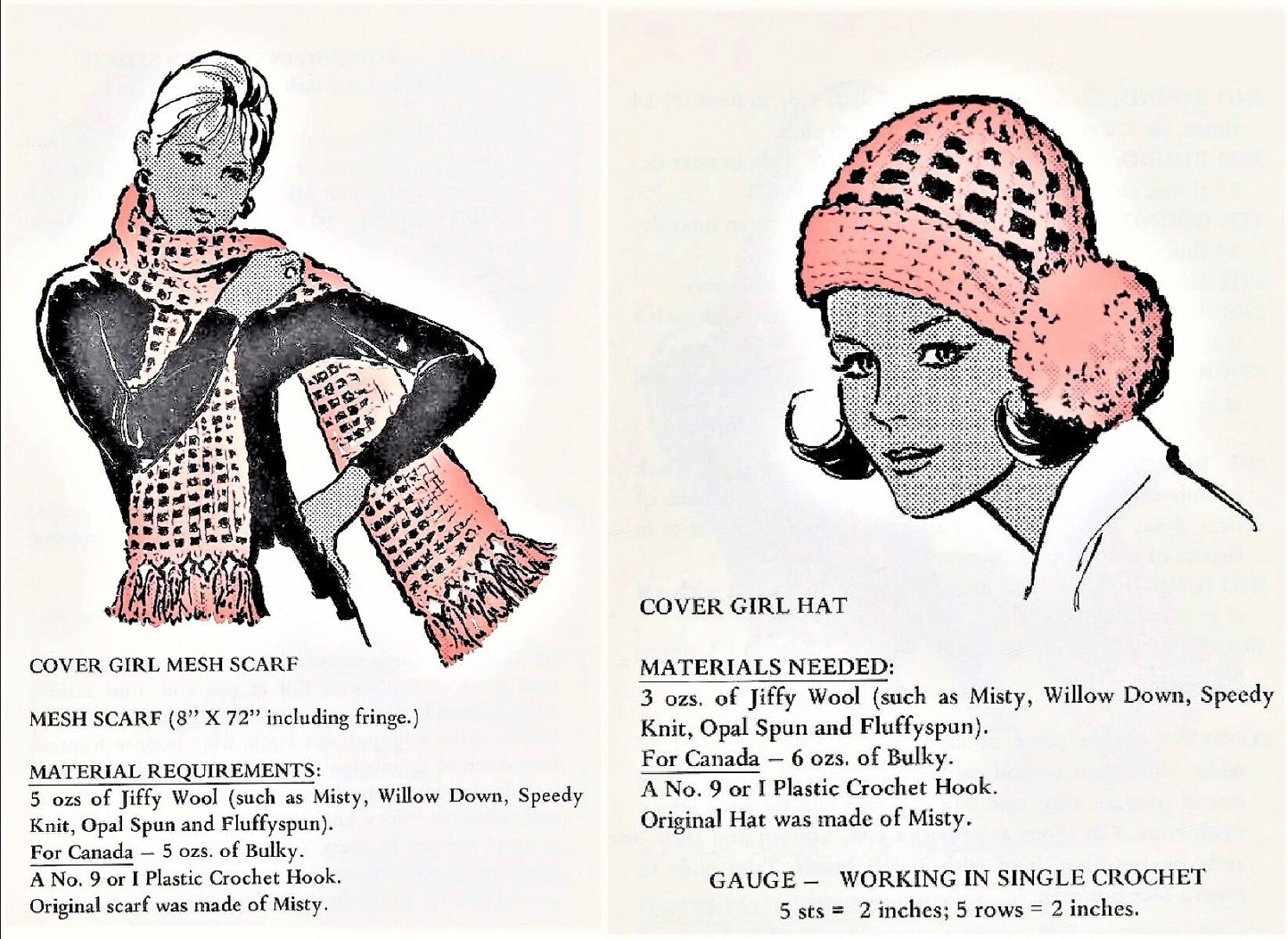 Vintage Crochet Pattern Womens Groovy Mesh Net Hat Scarf Set Boho Chic PDF Instant Digital Download Side Pompom 12 Ply