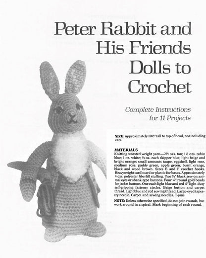 Vintage Crochet Pattern 11 Peter Rabbit and Friends Soft Toy Dolls PDF Instant Digital Download Amigurumi Animals 10 Ply