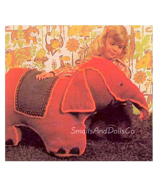 Vintage Knitting Pattern 21" Large Jumbo Elephant Soft Plush Toy PDF Instant Digital Download Animal Amigurumi 10 Ply