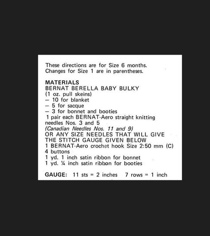 Vintage Knitting Pattern Cute Baby Layette Set 4 Pieces PDF Instant Digital Download Jacket Blanket Bonnet Booties 6-12m  12 Ply
