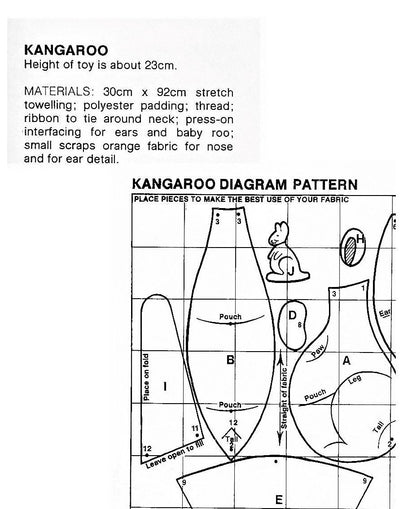 Vintage Sewing Pattern 9" Kangaroo Soft Terry Fabric Toy Doll PDF Instant Digital Download Cute Retro Mama and Joey