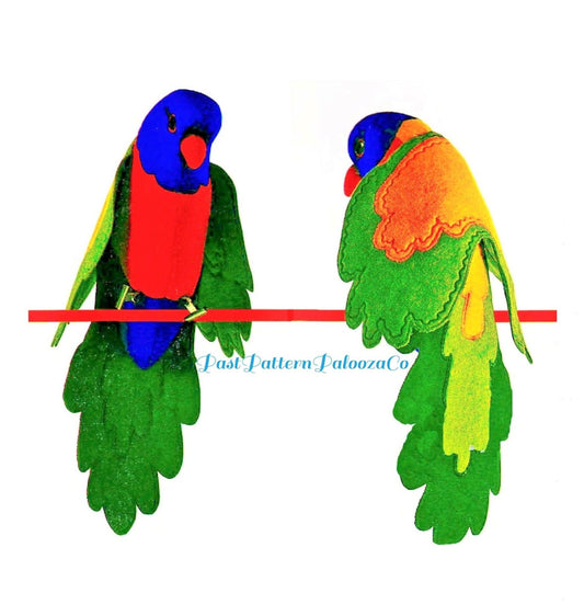 Vintage Sewing Pattern 15" Parrot Bird Soft Sculpture Plush Toy Doll PDF Instant Digital Download Rainbow Lorikeet Felt Fabric