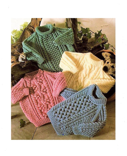 Vintage Knitting Pattern Baby Toddler Childrens Aran Paneled Pullover Sweaters Jumpers PDF Instant Digital Download 9m-9yrs DK 10 Ply