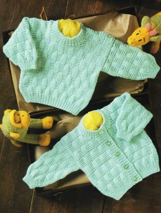 Vintage Knitting Pattern Baby Basket Weave Textured Cardigan Pullover Sweaters Jumper PDF Instant Digital Download Preemie - 2 yrs DK 8 Ply