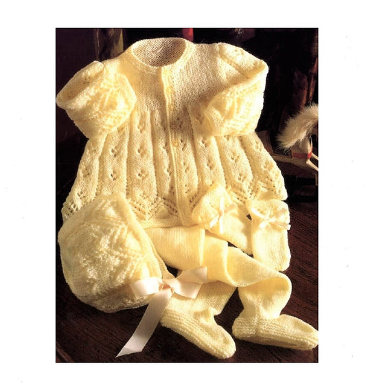 Vintage Knitting Pattern Knit Baby to Toddler Girl 4 Pc Pram Set Matinee Jacket Leggings Mitts Bonnet PDF Instant Digital Download 0 - 2 yrs