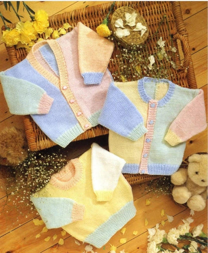 Vintage Knitting Pattern Knit Baby Boys Girls Pastel Cardigan Pullover Sweaters PDF Instant Digital Download Preemie to 4 years DK 8 Ply