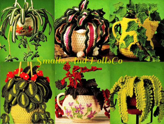 Vintage Crochet House Plants Patterns 6 Potted Houseplants Realistic Amigurumi Planters PDF Instant Digital Download 4 Ply