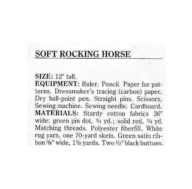 Vintage Sewing Pattern Soft Fabric Rocking Horse PDF Instant Digital Download Christmas Pony Plush Stuffed Toy 12"