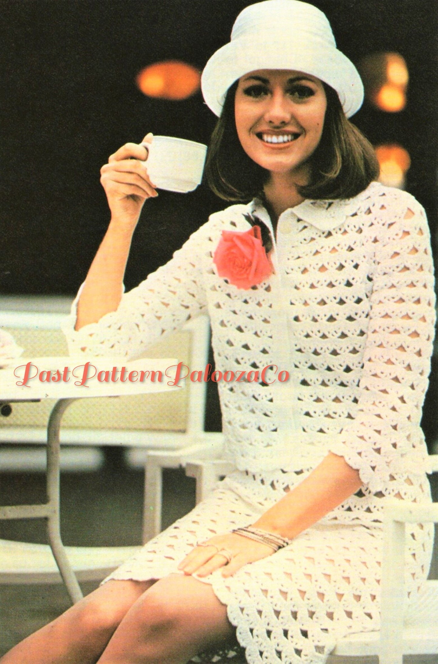 Vintage Quick Crochet Pattern Womens Twiggy Lace Shell Suit Jacket Skirt Set PDF Instant Digital Download 60s Easy Beginners Outfit
