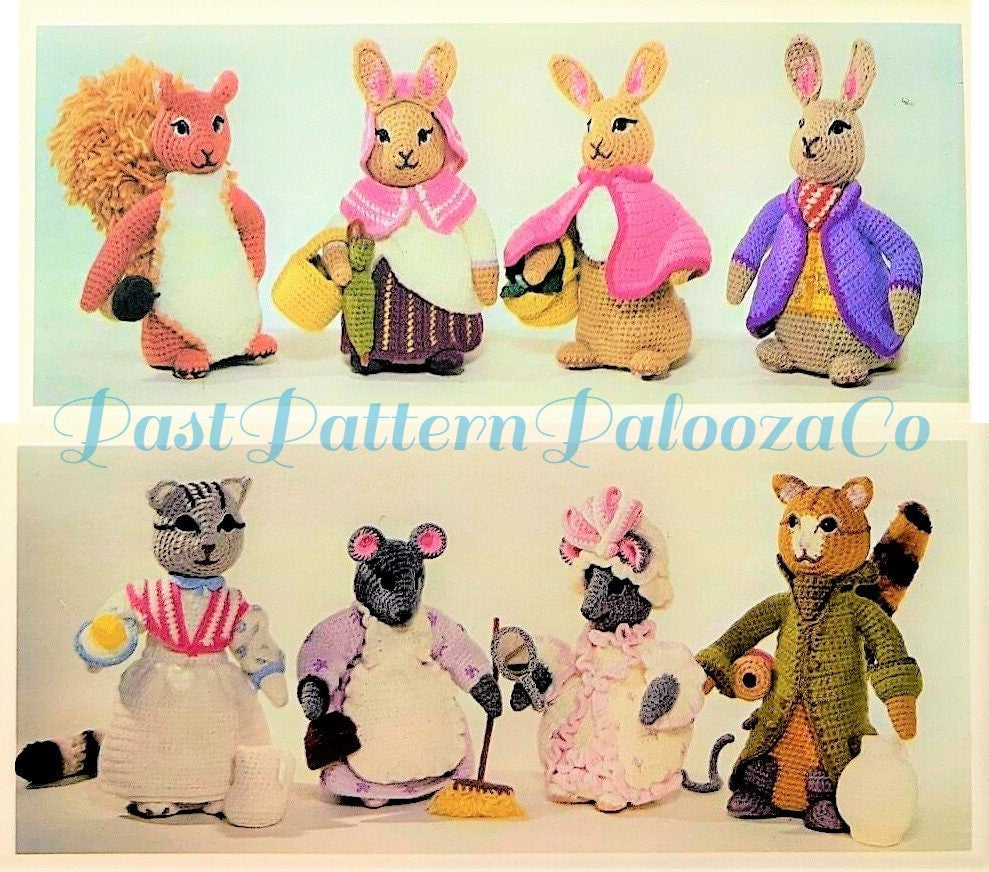 Vintage Crochet Pattern 11 Peter Rabbit and Friends Soft Toy Dolls PDF Instant Digital Download Amigurumi Animals 10 Ply