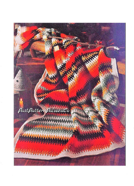 Vintage Crochet Afghan Pattern Cozy Campfire Indian Blanket PDF Instant Digital Download Navajo ZigZag Striped Throw 10 Ply