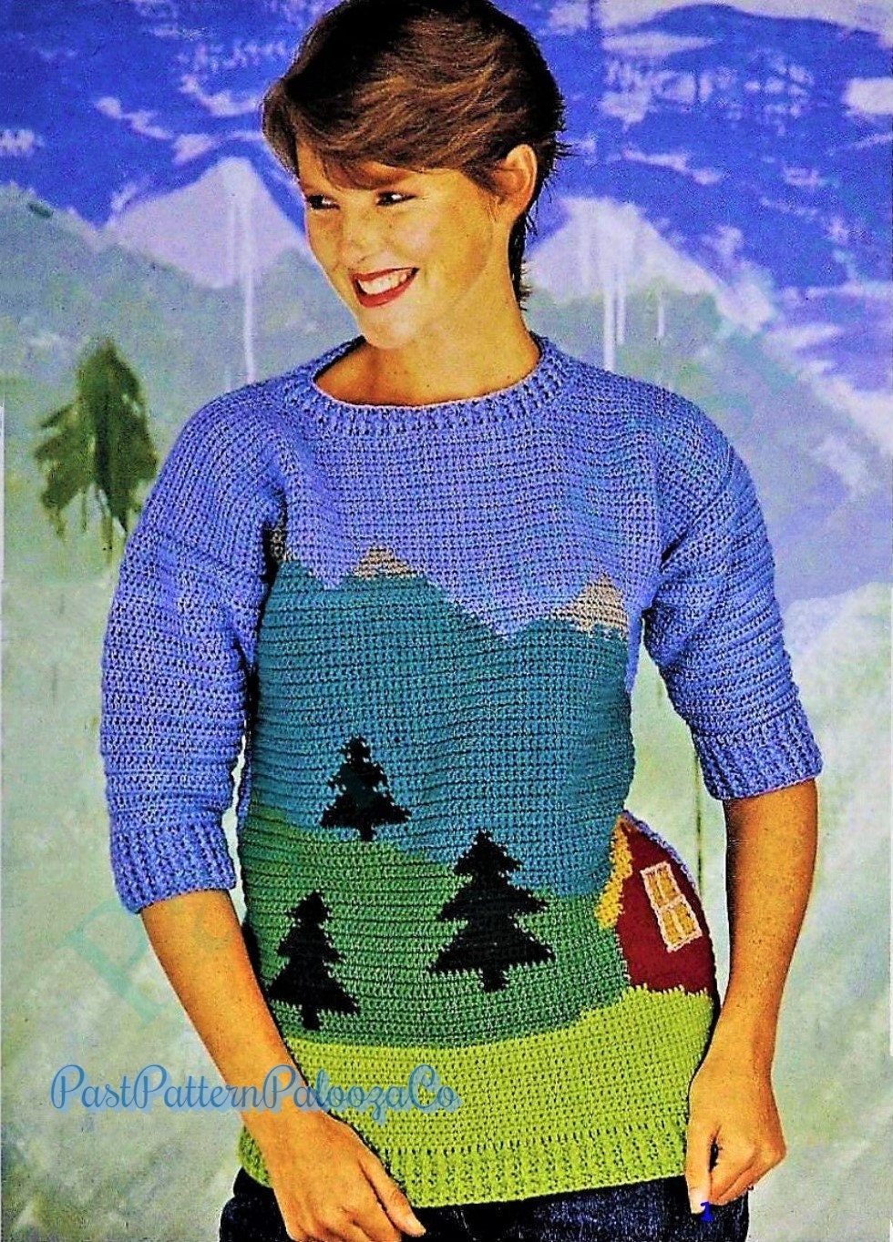 Vintage Crochet Pattern Northern Mountains Picture Sweater Winter and Summer Scene Versions PDF Instant Digital Download Unisex DK