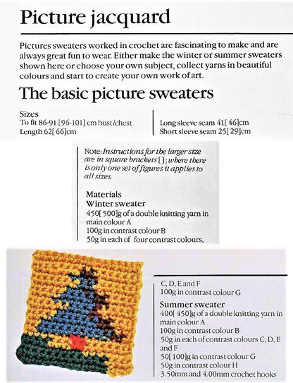Vintage Crochet Pattern Northern Mountains Picture Sweater Winter and Summer Scene Versions PDF Instant Digital Download Unisex DK