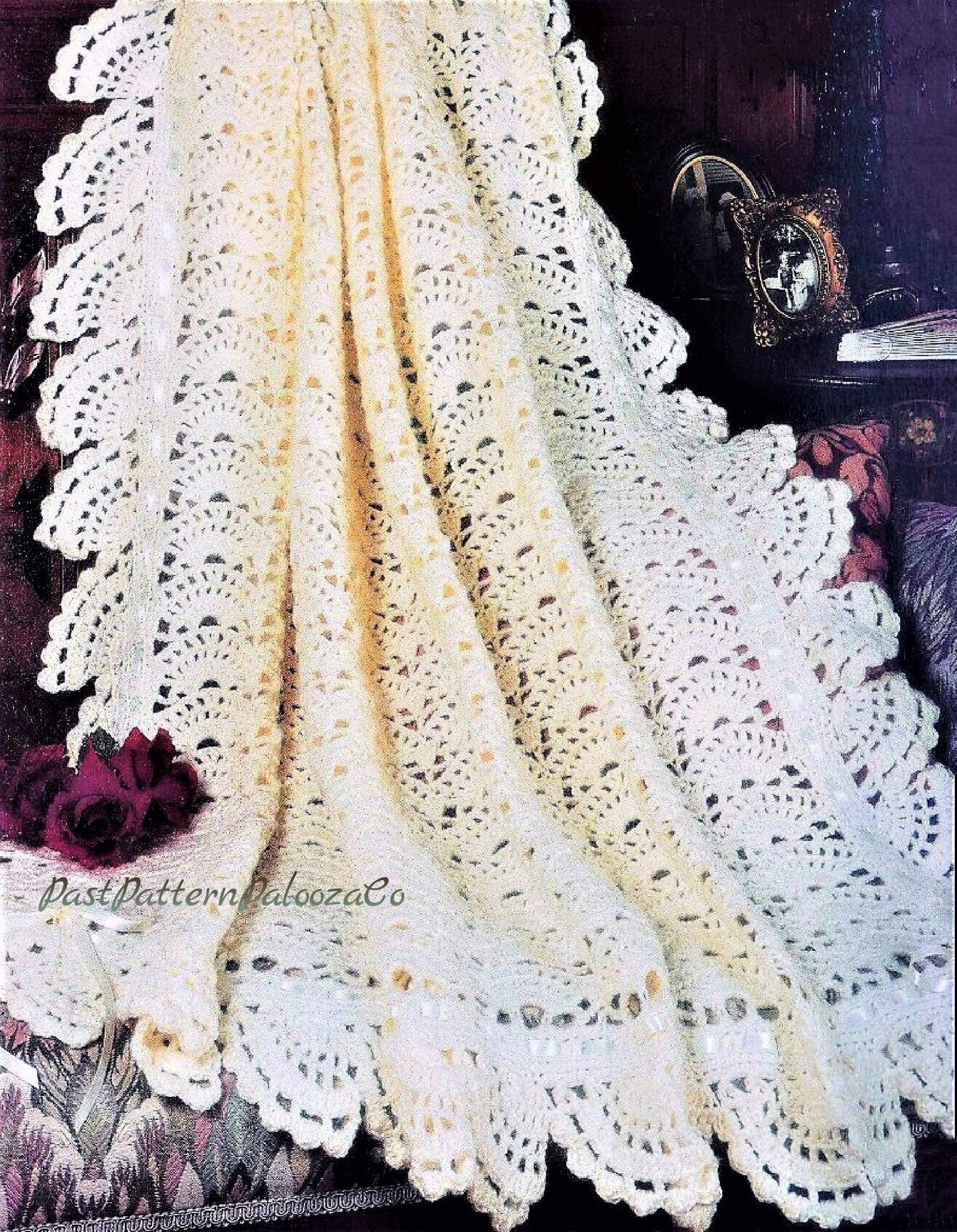 Vintage Crochet Pattern Victorian Feminine Fans Afghan PDF Instant Digital Download Heirloom Elegant Lapghan Throw 47x60