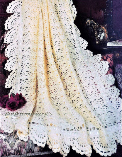 Vintage Crochet Pattern Victorian Feminine Fans Afghan PDF Instant Digital Download Heirloom Elegant Lapghan Throw 47x60