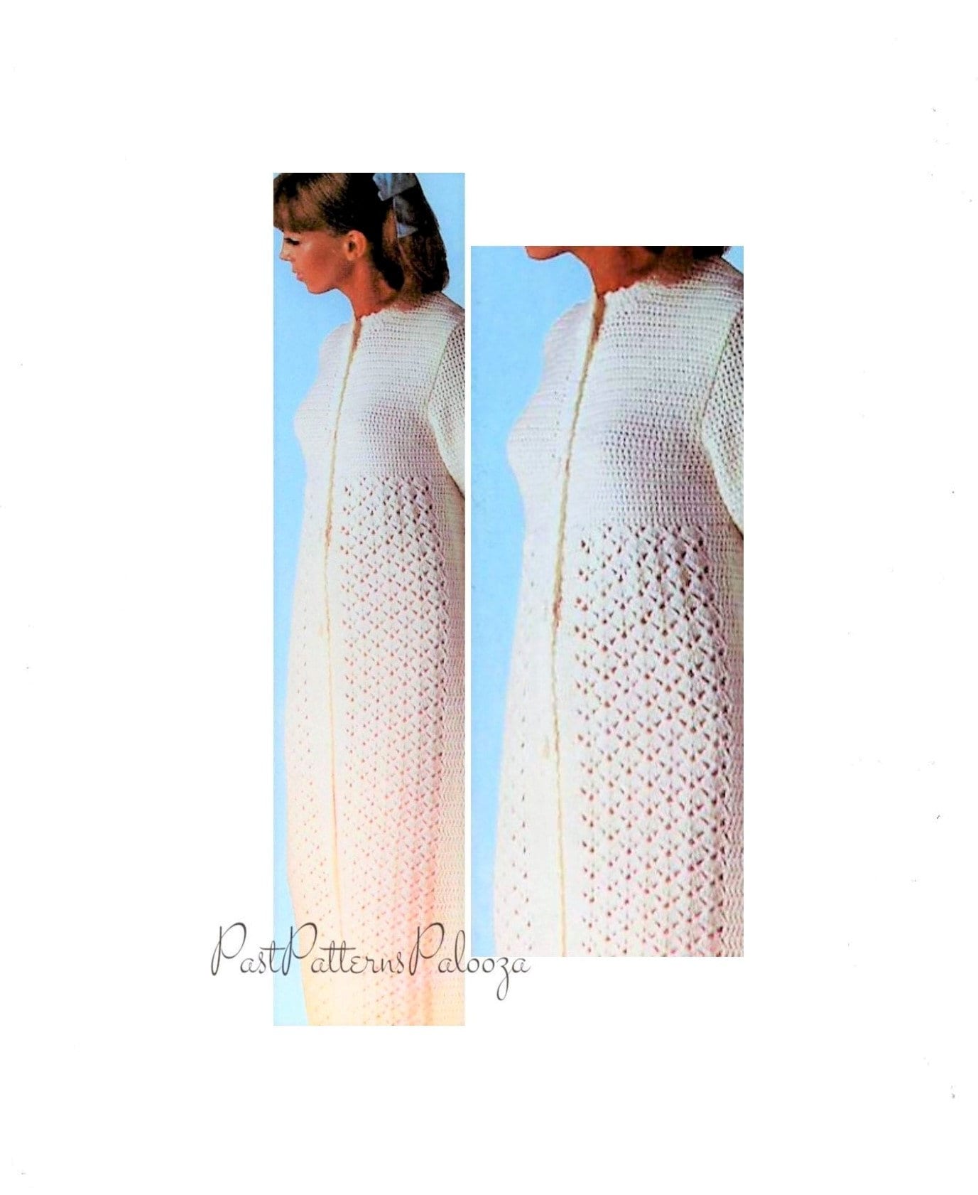 Vintage Crochet Pattern Womens Maxi Dressing Gown Robe PDF Instant Digital Download Boho Chic Long or Short Sleep Bath Robe 5 Ply
