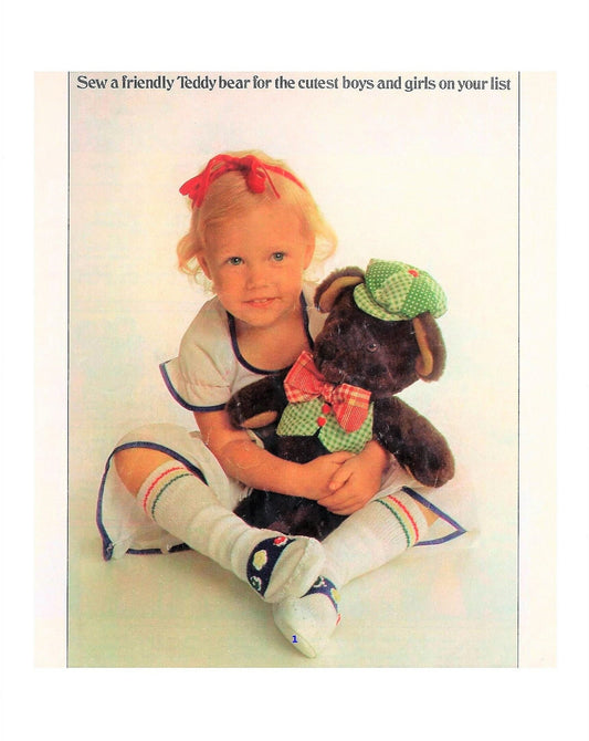 Vintage Sewing Pattern 16" Plush Teddy Bear with Hat Vest & Bowtie Soft Toy Doll PDF Instant Digital Download Sewn Faux Fur