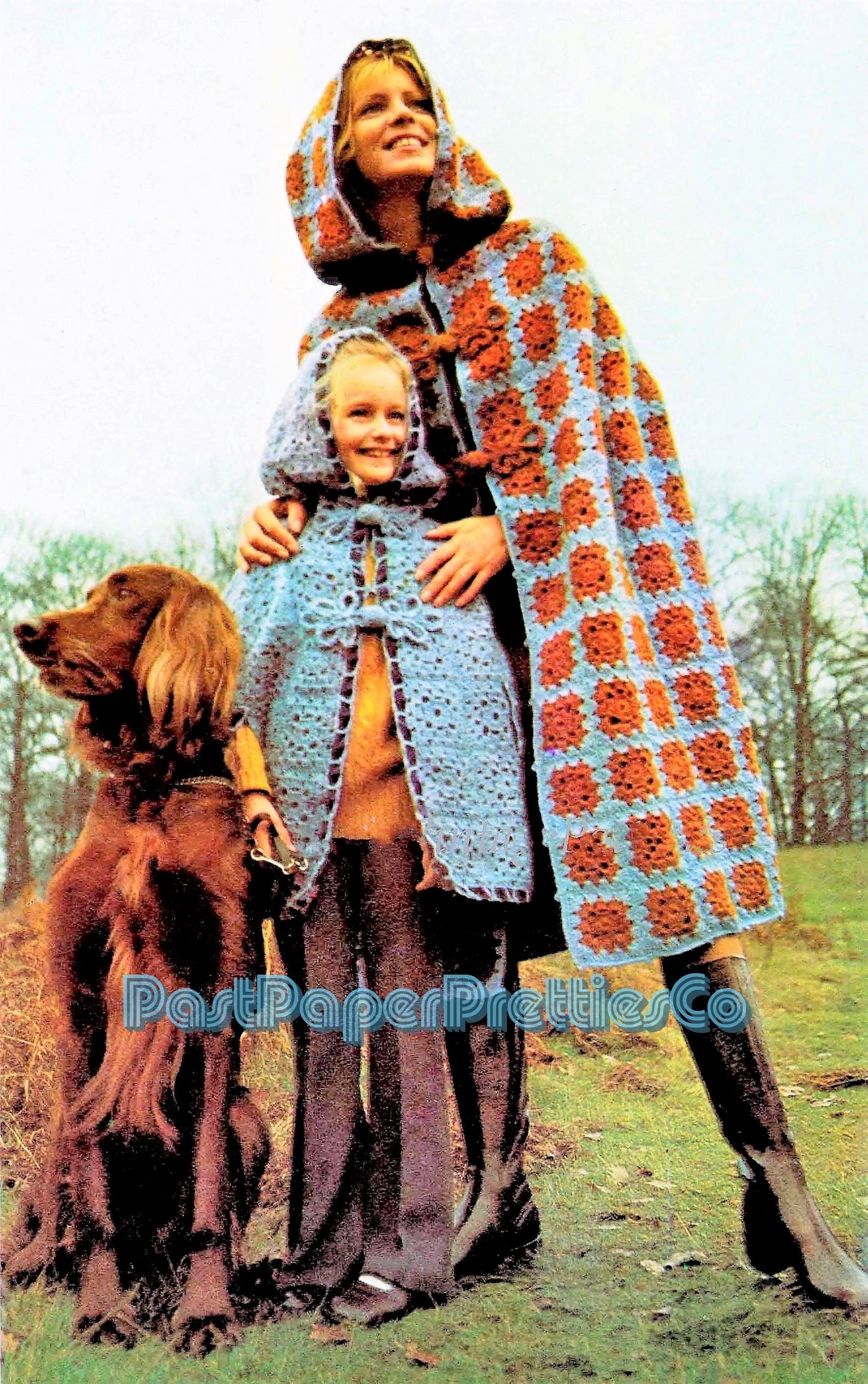 Vintage Crochet Pattern Women and Childs Killarney Cloaks Granny Square Capes PDF Instant Digital Download Retro Hooded Coats DK