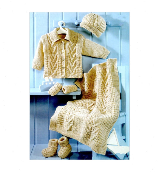 Vintage Knitting Pattern Baby Toddler Cable Knit Aran Cardigan Jacket Hat Mitts Booties Blanket Set PDF Instant Digital Download 0-6 Years