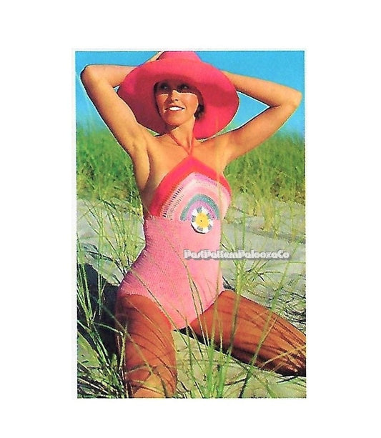 Vintage Crochet Pattern Halter Top Bathing Suit Sunrise Rainbow Medallion Swimsuit PDF Instant Digital Download Retro 70s Mod Hippie Chic