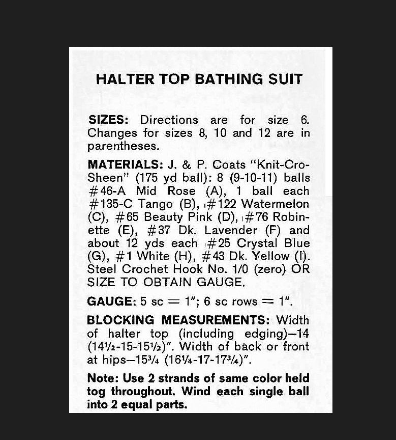 Vintage Crochet Pattern Halter Top Bathing Suit Sunrise Rainbow Medallion Swimsuit PDF Instant Digital Download Retro 70s Mod Hippie Chic