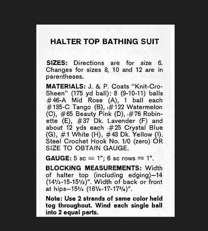 Vintage Crochet Pattern Halter Top Bathing Suit Sunrise Rainbow Medallion Swimsuit PDF Instant Digital Download Retro 70s Mod Hippie Chic