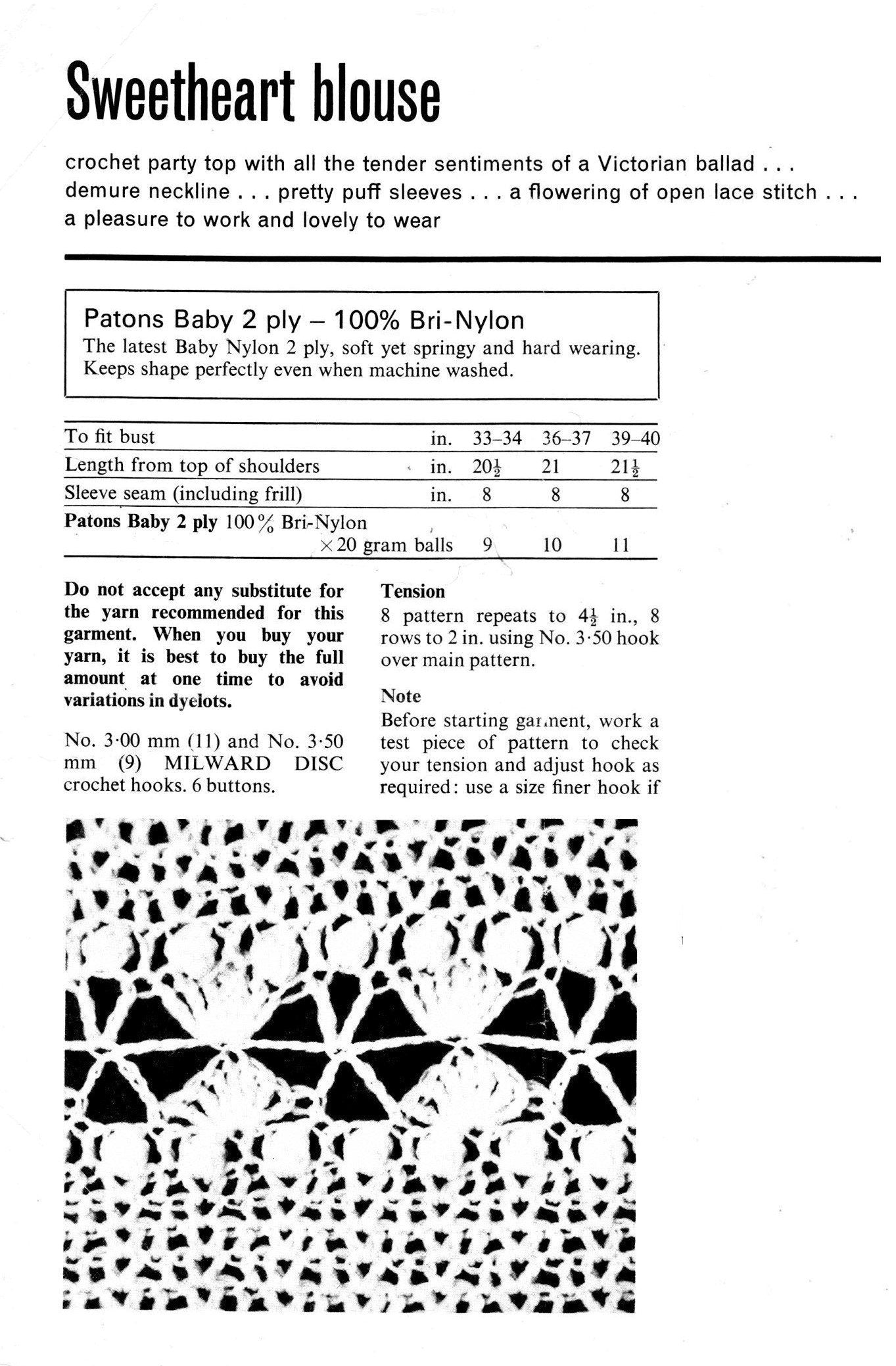Vintage Crochet Pattern Lacy Victorian Top Romantic Puff Sleeved Blouse PDF Instant Digital Download 2 Ply Lace