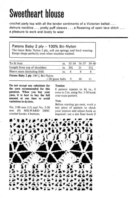 Vintage Crochet Pattern Lacy Victorian Top Romantic Puff Sleeved Blouse PDF Instant Digital Download 2 Ply Lace