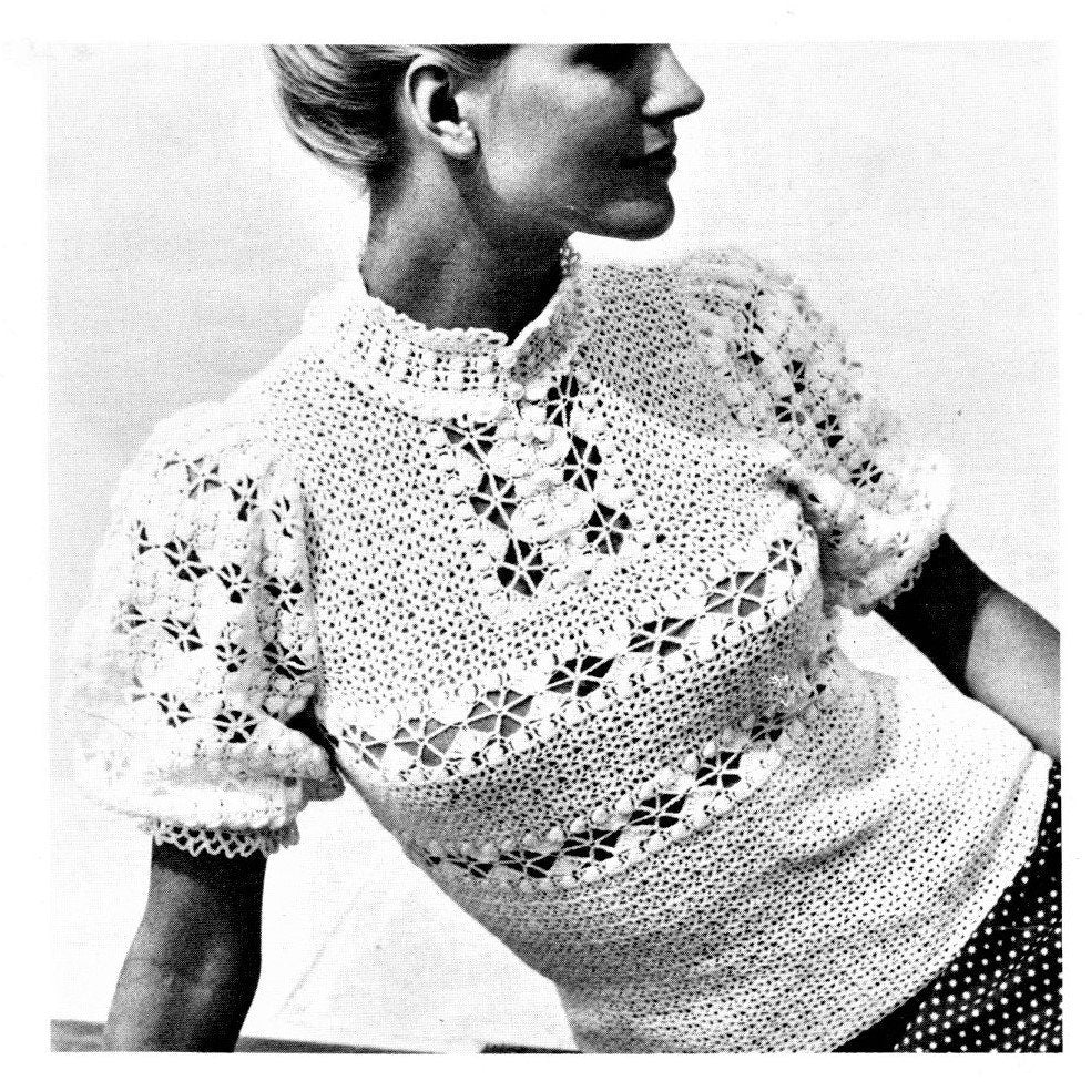Vintage Crochet Pattern Lacy Victorian Top Romantic Puff Sleeved Blouse PDF Instant Digital Download 2 Ply Lace