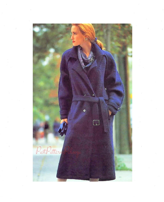 Vintage Knitting Pattern Womens Classic Longline Trench Coat PDF Instant Digital Download Pretty Belted Overcoat All Seasons 10 Ply