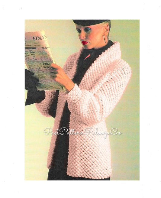 Vintage Knitting Pattern Womens Blackberry Stitch Aran Jacket PDF Instant Digital Download Long Elegant Sweater Coat