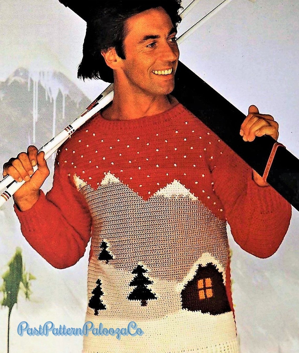 Vintage Crochet Pattern Northern Mountains Picture Sweater Winter and Summer Scene Versions PDF Instant Digital Download Unisex DK
