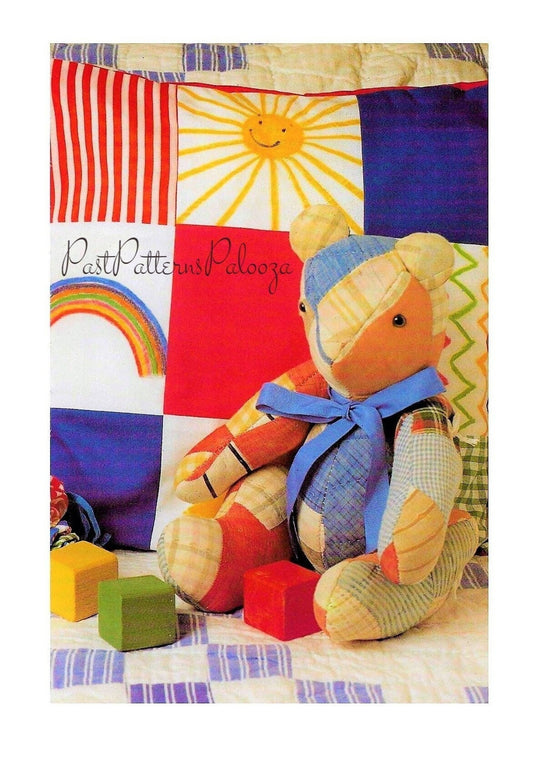 Vintage Sewing Pattern 15" Patchwork Fabric Memory Bear Jointed Traditional Teddy PDF Instant Digital Download Soft Stuffed Toy