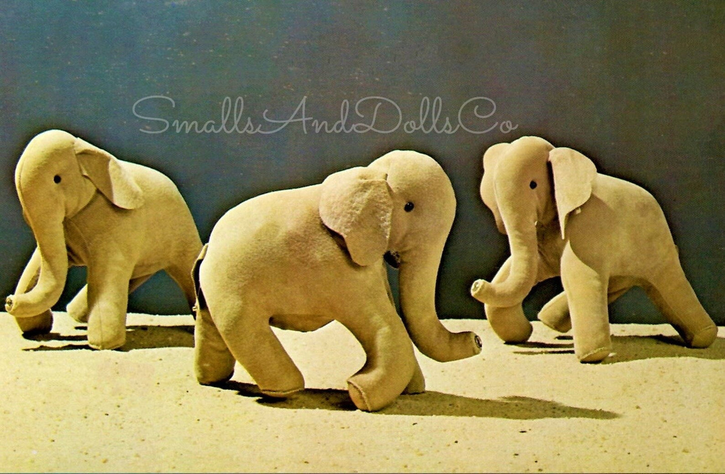 Vintage Sewing Pattern 9" Suede Fabric Elephants Soft Toy Dolls PDF Instant Digital Download Snap Together Trunks to Tails
