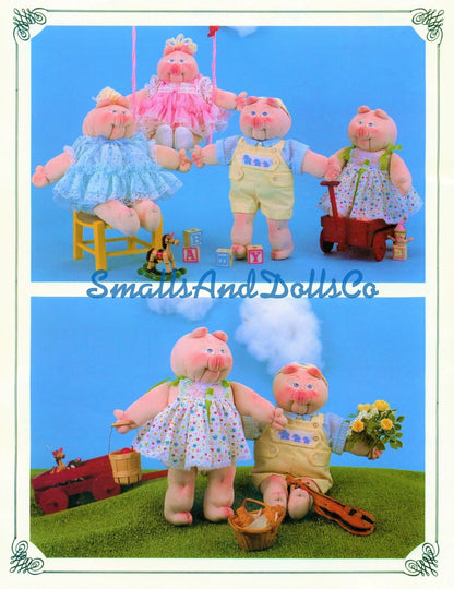 Vintage Sewing Patterns 13" Cute Pig Soft Sculpture Toy Dolls With Outfits PDF Instant Digital Download Retro Pedigree Piglets Fabric Dollys