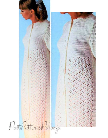 Vintage Crochet Pattern Womens Maxi Dressing Gown Robe PDF Instant Digital Download Boho Chic Long or Short Sleep Bath Robe 5 Ply