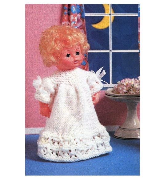 Vintage Knitting Pattern 9-16" Doll Clothes Pretty Nightgown PDF Instant Digital Download Simple Long Sleep Gown DK