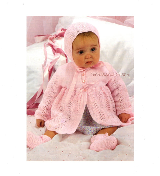 Vintage Knitting Pattern Cute Baby Girl Jacket Bonnet and Booties Set PDF Instant Digital Download 0-6m 3 Ply