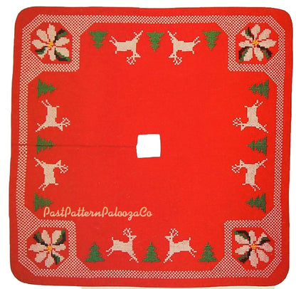 Vintage Cross Stitch Sewing Pattern Square Reindeer Christmas Tree Skirt PDF Instant Digital Download