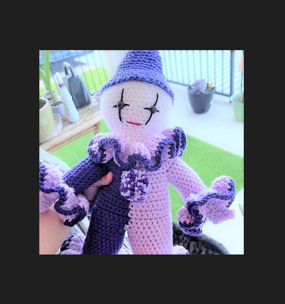 Vintage Crochet Pattern 15" French Mime Pierrot Clown Doll PDF Instant Digital Download Black White Clown Amigurumi Plush Stuffed Toy 10 Ply