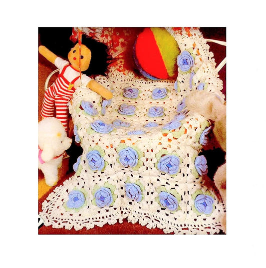 Vintage Crochet Pattern Granny Square Cabbage Rose Baby Afghan Blanket PDF Instant Digital Download Flower Motif Crib Cot Cover 5 Ply